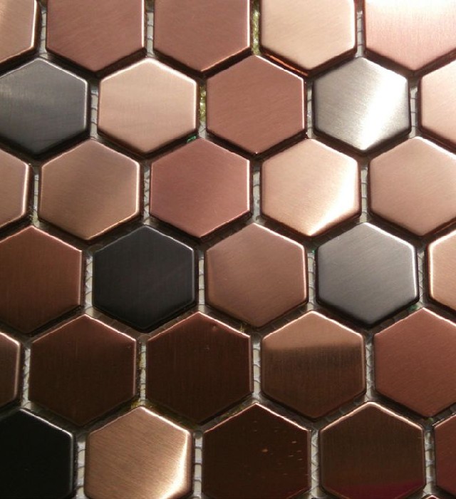 Hexagon mosaics tile copper rose gold color black stainless steel