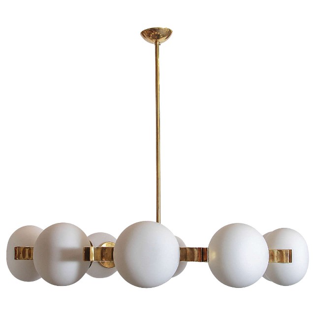 Brass and White Glass Chandelier, 1970s BY JOHN GREGORY STUDIOS