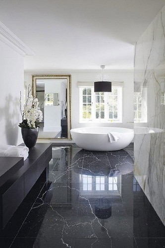 black luxury bathroom design ideas Extravagant bathroom with marble all over and a big big tub