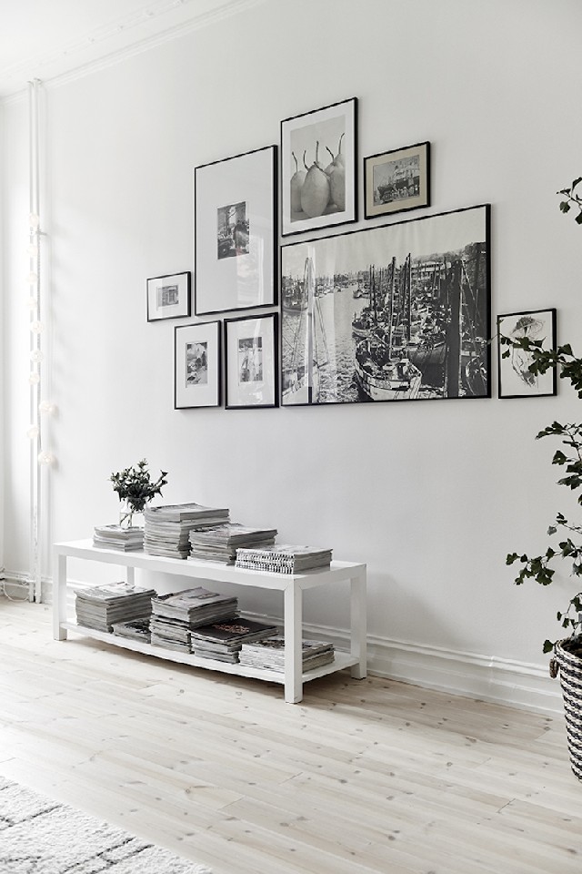 Home ideas and Inspirations Wall Art and Frames Black and white gallery wall for a white on white interior.