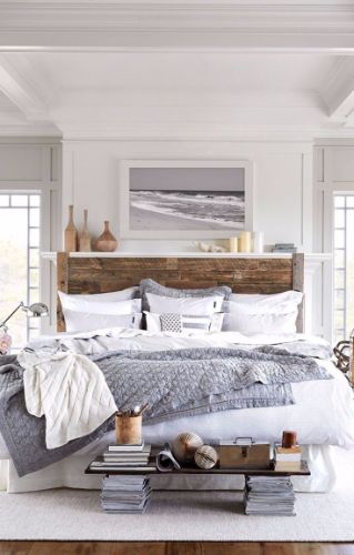 8 ideas on bedroom designs for the Fall season white master bedroom with rustic headboard